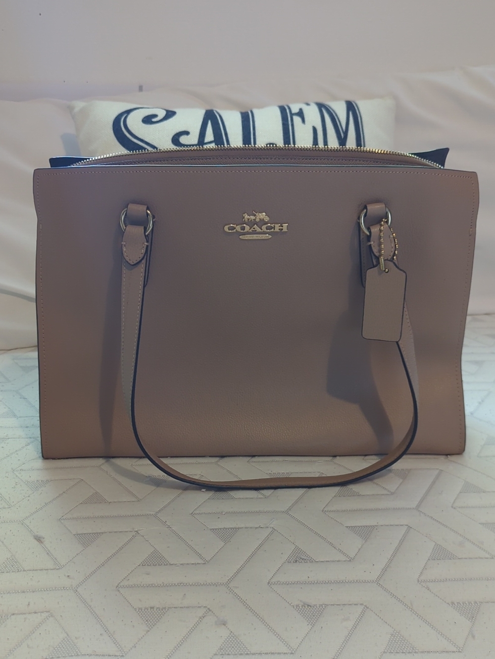 Coach Tatum Caryall Taupe Leather Tote with Gold Logo Hardware